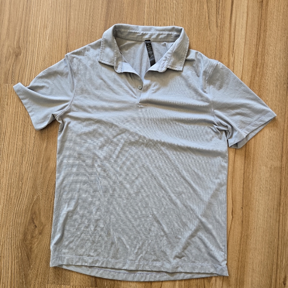 Lululemon Shirt Mens Sz L Slate Blue Gray Polo Evolution Short Sleeve Golf